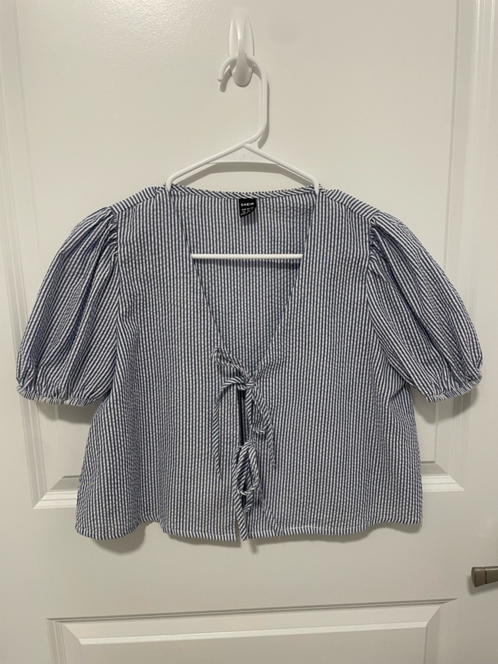 SHEIN Tie Blouse Size XS Blue and White Stripe